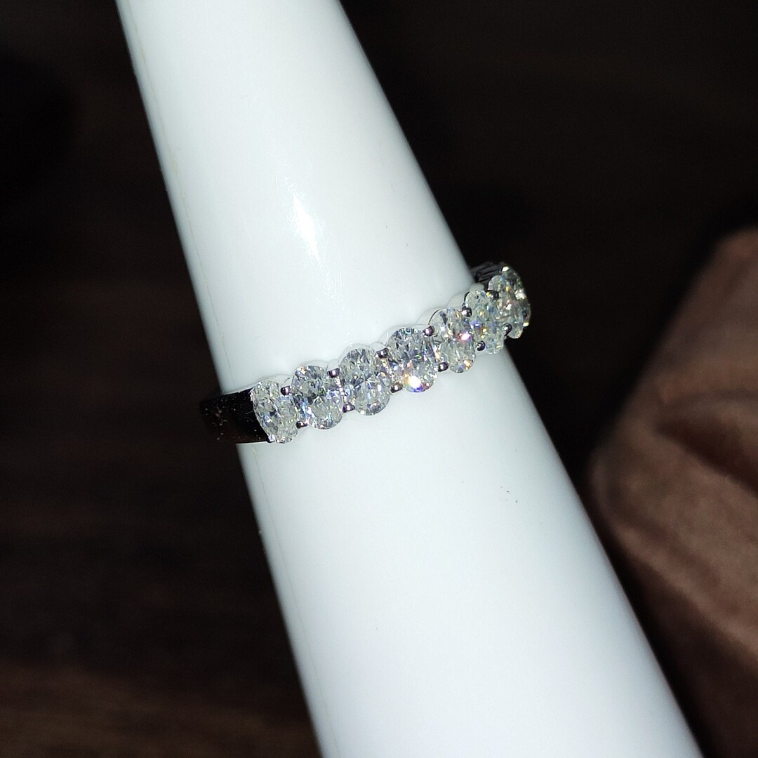 10k 14k 18k Gold Oval Cut Moissanite Half Eternity Wedding Band Oval ...