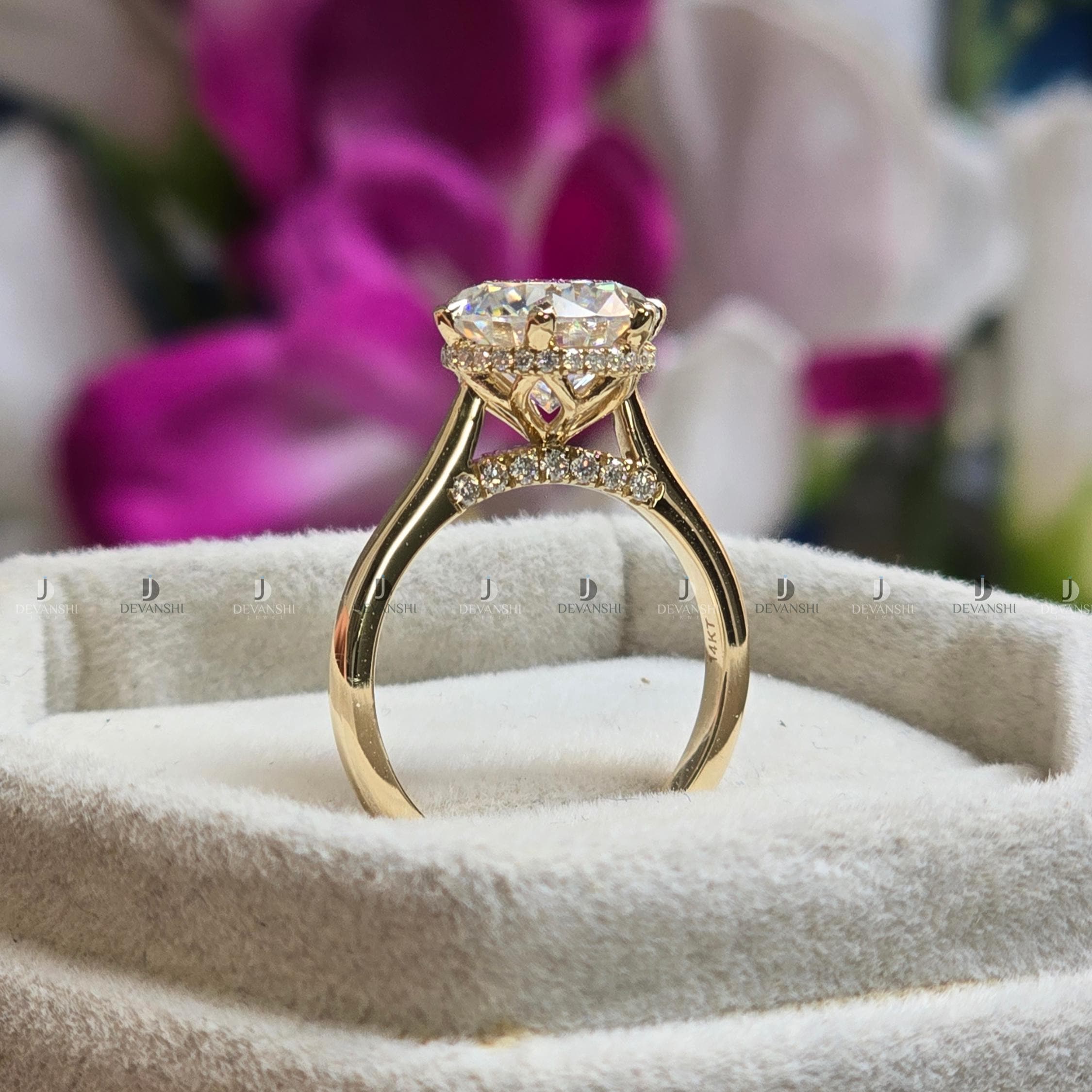 Antique Floral Tulip Basket Set Engagement Ring, Cathedral Set 3ct