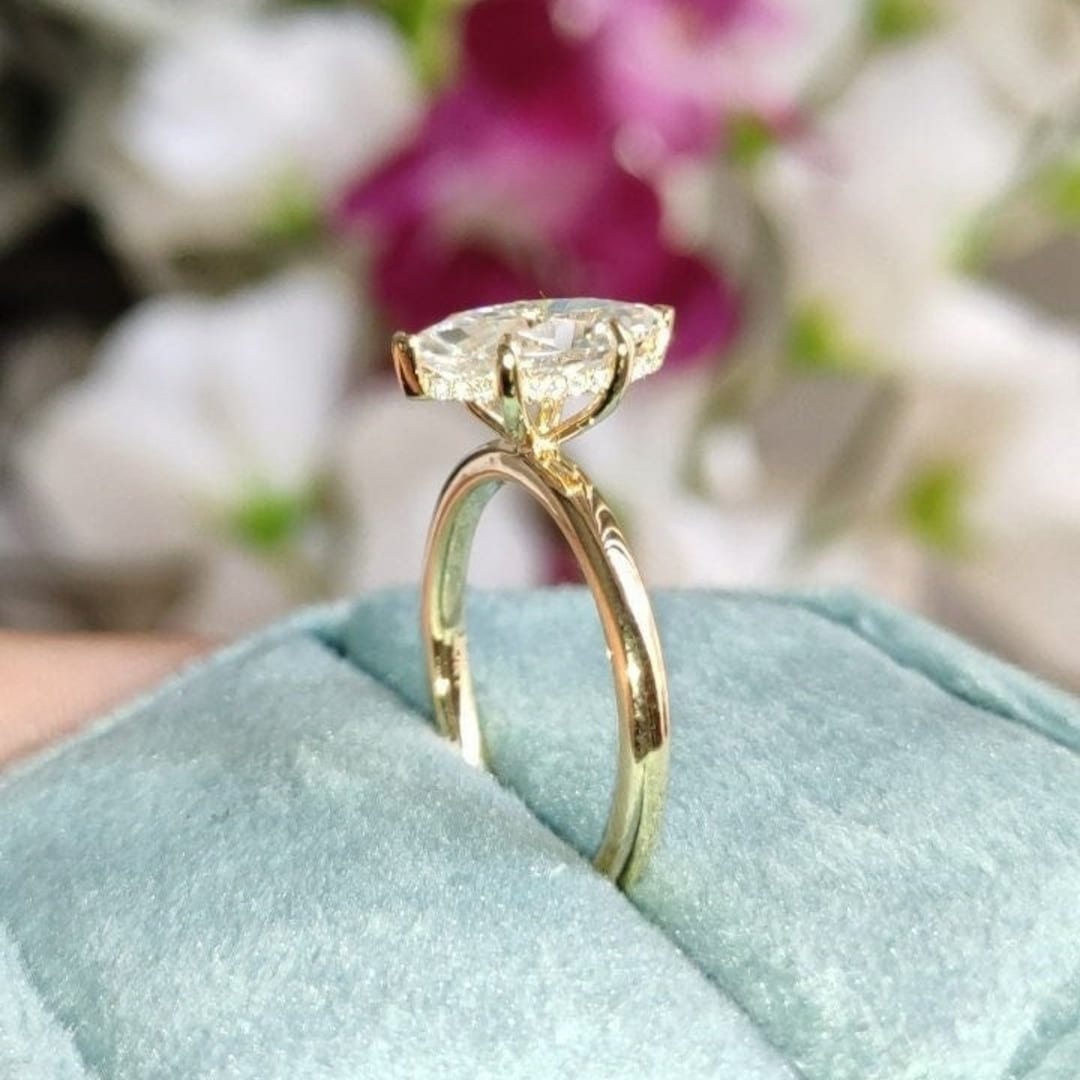 Marquise Cut Hidden Halo Engagement Ring 2ct Moissanite Rings for