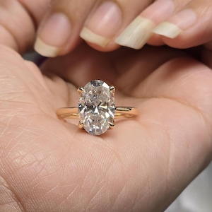 Hidden Halo Oval Engagement Wedding Ring, 4ct Oval Cut  Moissanite Ring, Tulip Set                Moissanite Solitaire Ring Daily Wear Ring