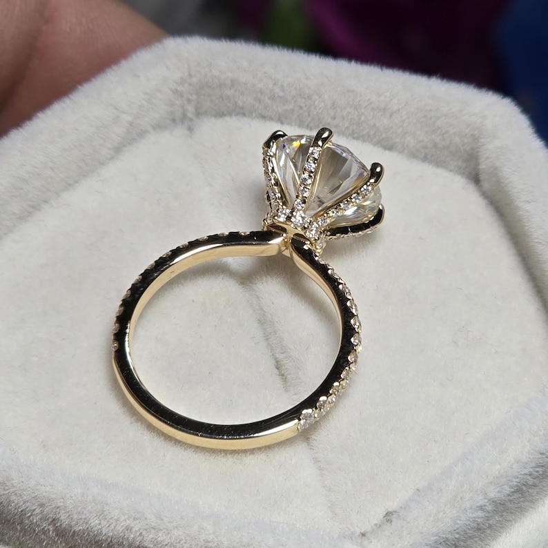 High Setting Rings Round Antique Hidden Halo Pave Engagement Ring, Big 4 CT Round Cut Colorless ...