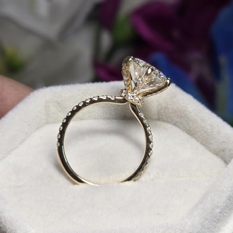 High Setting Rings Round Antique Hidden Halo Pave Engagement Ring, Big 4 CT Round Cut Colorless ...