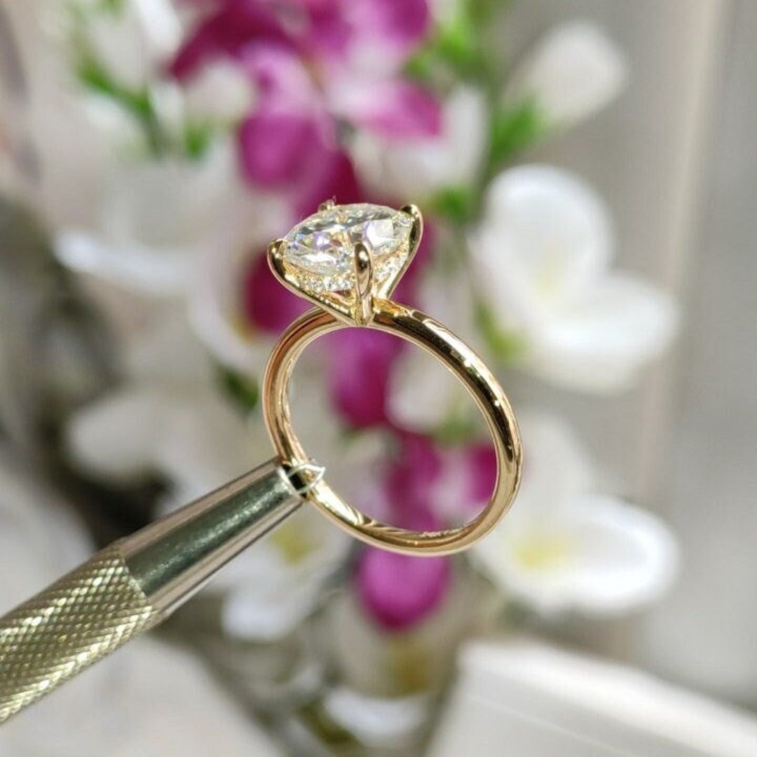 Carat Moissanite Engagement Ring With Hidden Halo/ Platinum