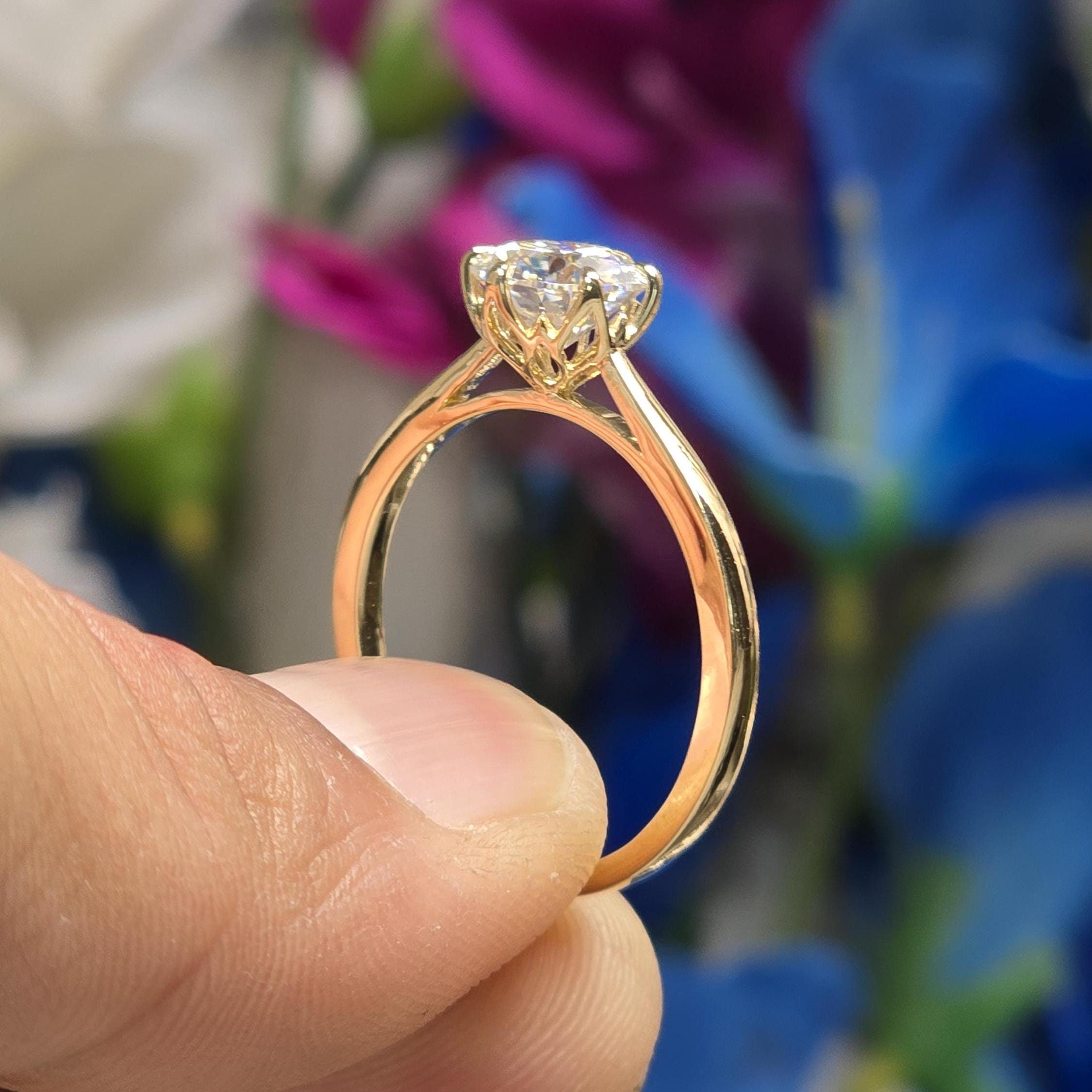 Antique Floral Tulip Setting Engagement Ring, 1.50 CT Round Cut