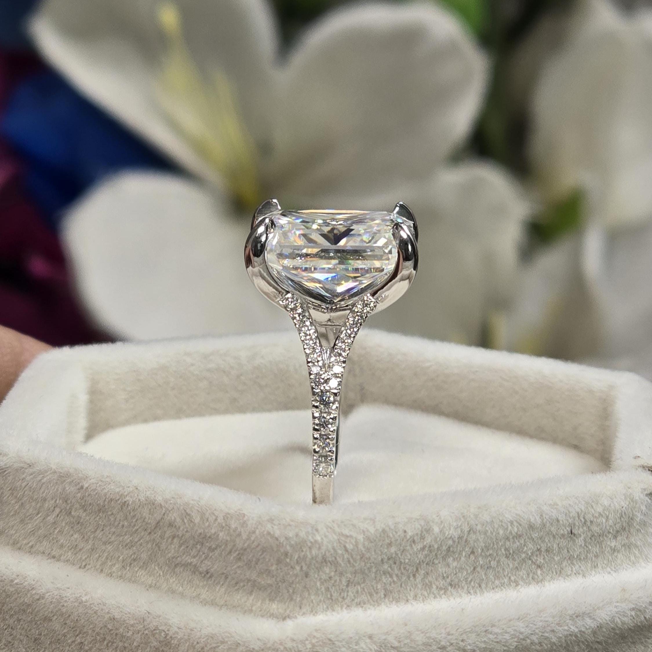 Large 7 CT Radiant Cut Moissanite Engagement Ring With Split Shank