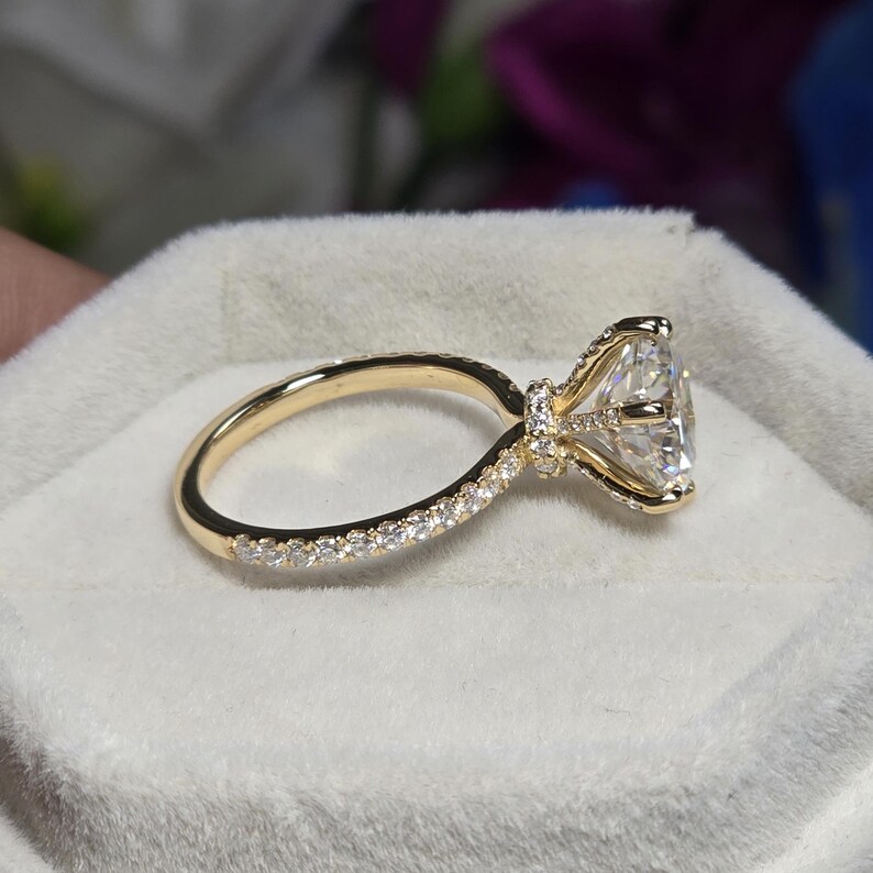 High Setting Rings Round Antique Hidden Halo Pave Engagement Ring, Big 4 CT Round Cut Colorless ...