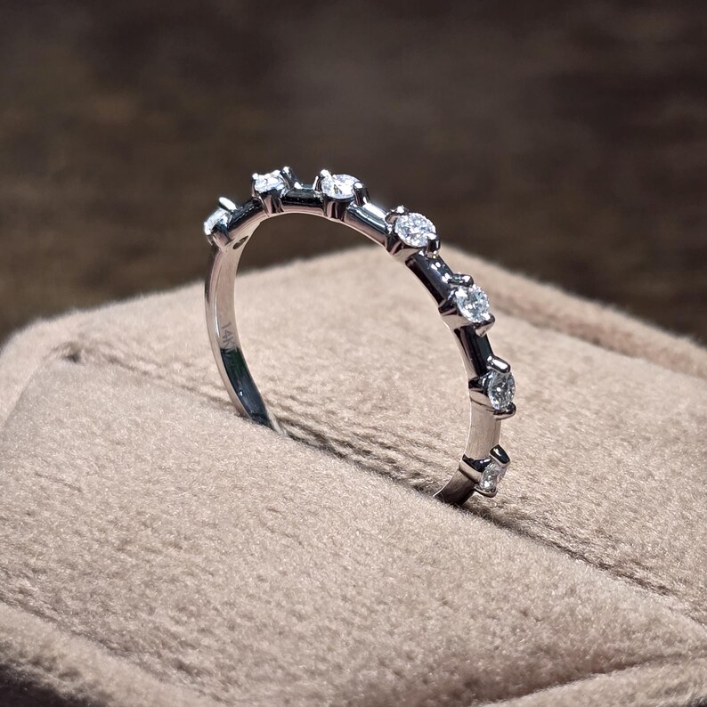 Distance Pave Moissanite Diamond Wedding Ring Band, Half Eternity ...