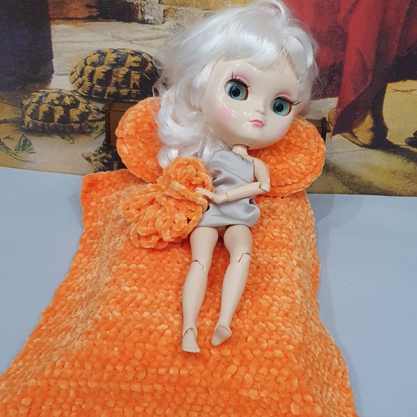 Miniature Velvet Doll Blanket & Pillows bedding set/Blythe, Momoko, 1/6 Bjd, Barbie -10 color options-