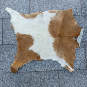 White and Brown goatskin Rug -  Animal Leather - Soft goatskin Hide - Cozy Bench Cover - Bed For Cats & Dogs 2.7 ft X 1.9 ft - goat Hide