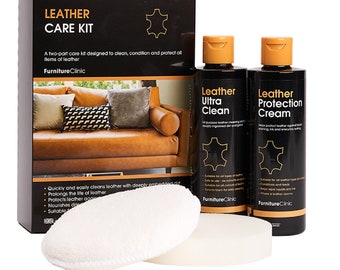 Furniture Clinic - LEATHER CARE SET - 250ml leather cleaner & leather protector cream - for all types of leather such as furniture, car seats, bags, etc.