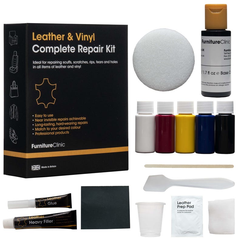 COMPLETE LEATHER REPAIR KIT - Repairs scratches, abrasions, tears, etc. in all types of leather - Furniture, bags & cars image 1