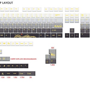 136PCS Sun Moon Mountain Theme Keycap Set, Gradient Grey Keycap, Game ...