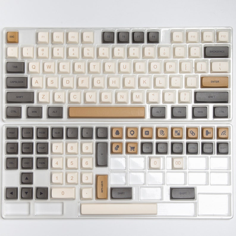 Minimalistic Coffee shop Keycaps XDA Profile PBT Plastic 125 Keycaps set image 4