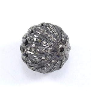 Pave Diamond Sterling Silver Bead Ball: Single Cut Diamond Accent