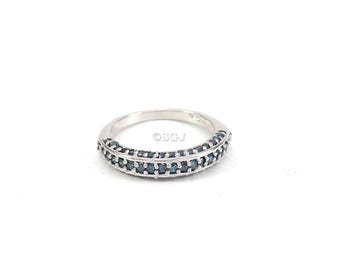 Pave Blue Diamond Band Ring, 925 Sterling Silver, Promise Ring Gift