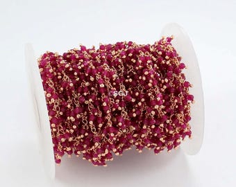 Rubin Rosenkranz Kette: 2 mm Messing Draht Wrapped Edelstein Kette