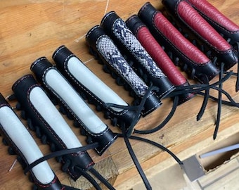 Handmade in the USA, Premium Leather Motorcycle Lever Covers for Harleys, Indians, etc., snakeskin, alligator, many colors available!