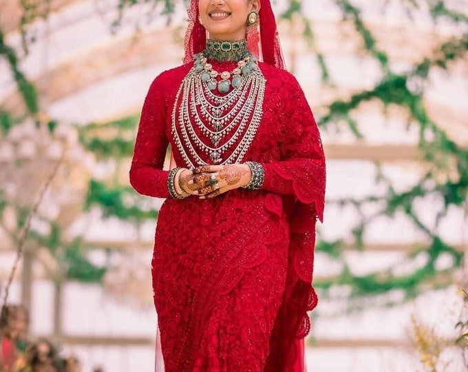 Red Color Saree Sari With Stitched Blouse Ready to Wear Indian Designer ...