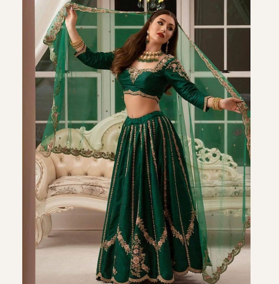 Dusty Dark Green Lehenga Choli Indian Designer Lehenga Choli Ready to Wear  Lehenga Choli Bridesmaids Indian Wedding Ghaghara Choli, RR-514 -   Canada