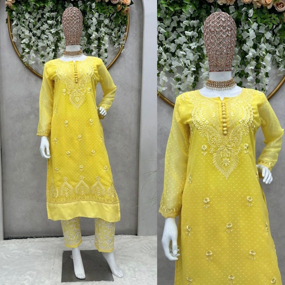 Pure Cotton Party Wear Cotton Women Unstitched Salwar Suit Yellow – Stilento