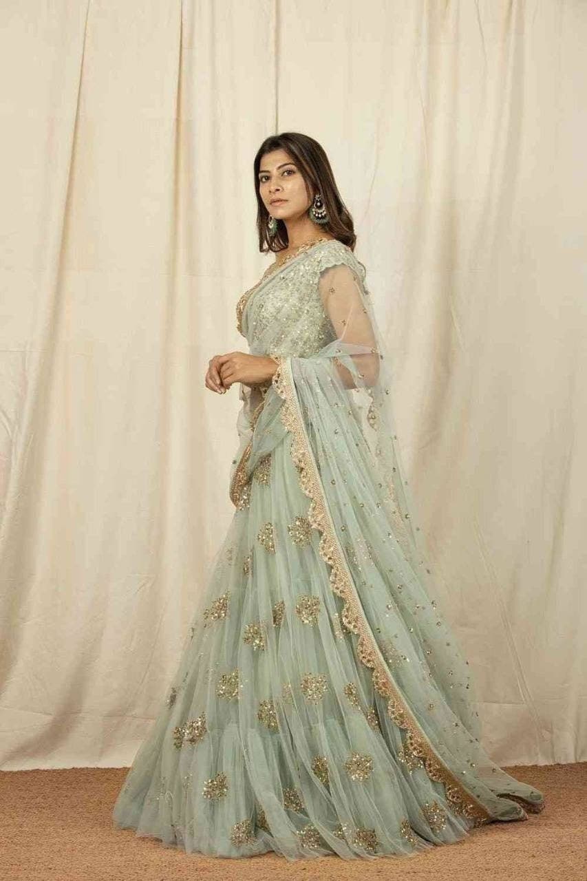 Olive green shop bridal lehenga