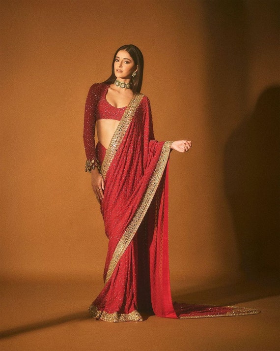 Maroon Ready To Wear Saree With Belt