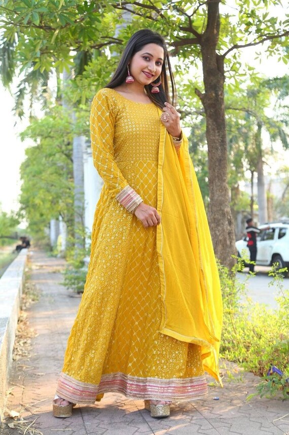 Buy Yellow Colour Gown Indian Designer Wedding Gown Indian Wedding Online  in India - Etsy