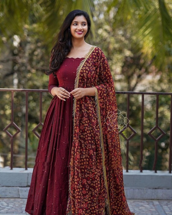 Gown Maroon Color Gown Indian Dress Designer Gown Anarkali - Etsy UK