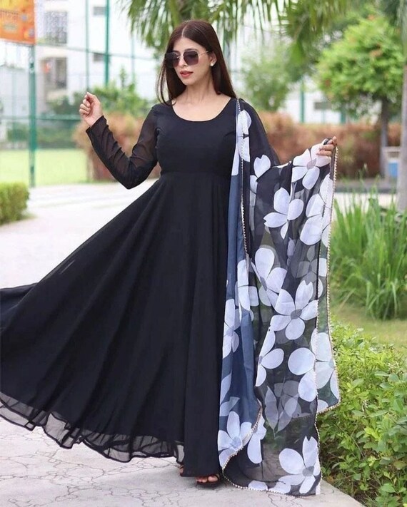 Buy Gown, Plain Gown, Black Gown, Indian Dress, Designer Gown, Anarkali  Kurti Gown, Partywear Fancy Gown, Wedding Dress, Traditional Gown RR-708  Online in India - Etsy