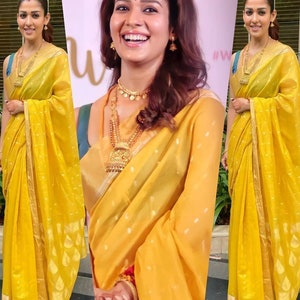 Yellow Saree Sari With Stitched Blouse Indian Designer Saree Ready to ...