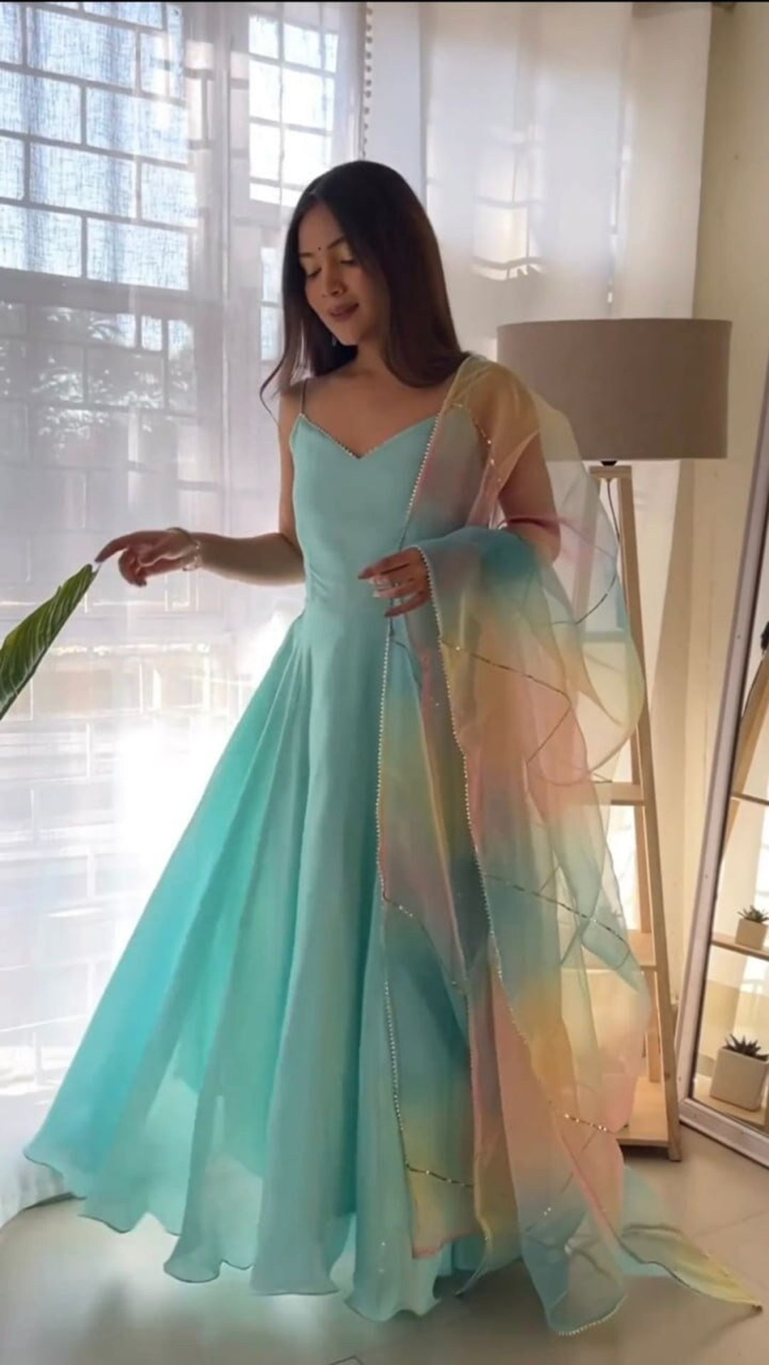 Light Blue Colour Gown Indian Designer Wedding Gown Indian Etsy