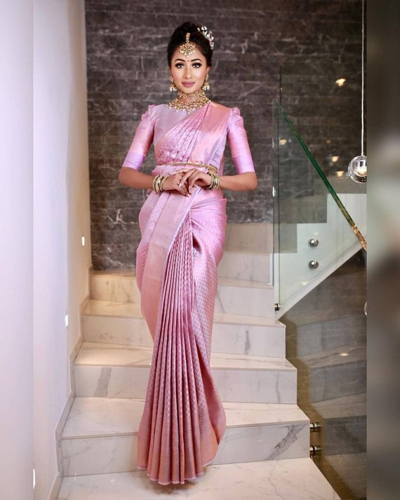 Light Pink Saree Sari With Stitched Blouse Ready to Wear Silk Banarasi Saree  Indian Wedding Wear Designer Partywear Traditional Saree RR-154 -   Canada