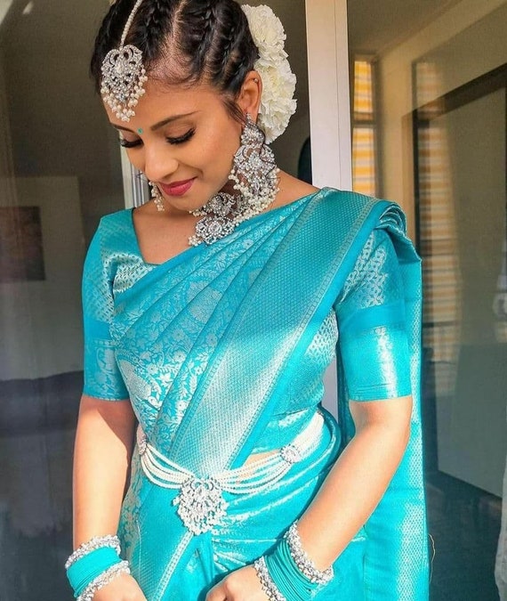 Saree, Light Blue Saree, Silk Saree, Stitched Blouse, Designer Saree,  Wedding Wear, Ready to Wear, Traditional Saree, Partywear, RR-3063 -   Canada