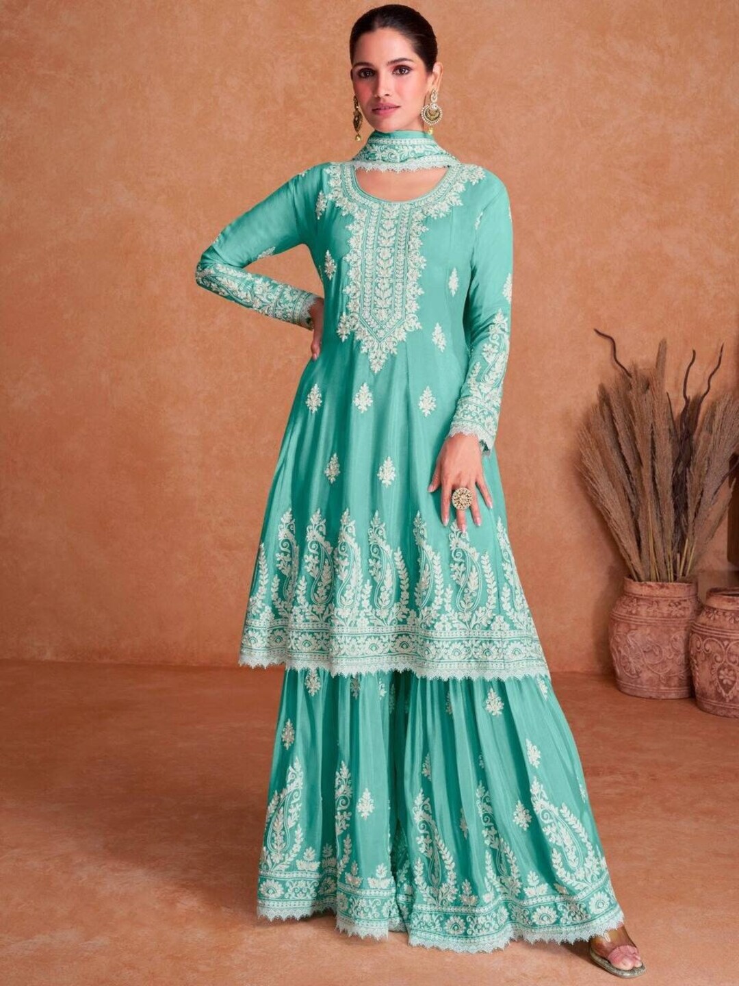 Blue Sharara Suit Indian Designer Wedding Salwar Suit Ready to - Etsy