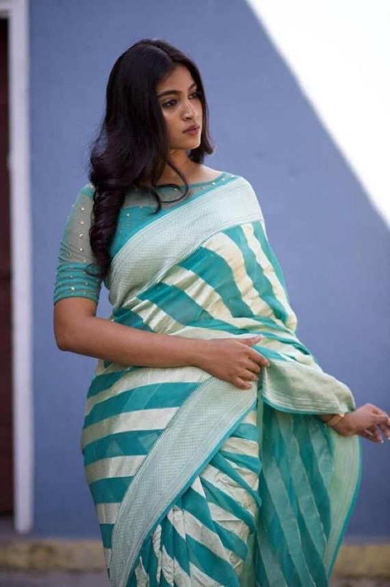 Light blue top wedding saree