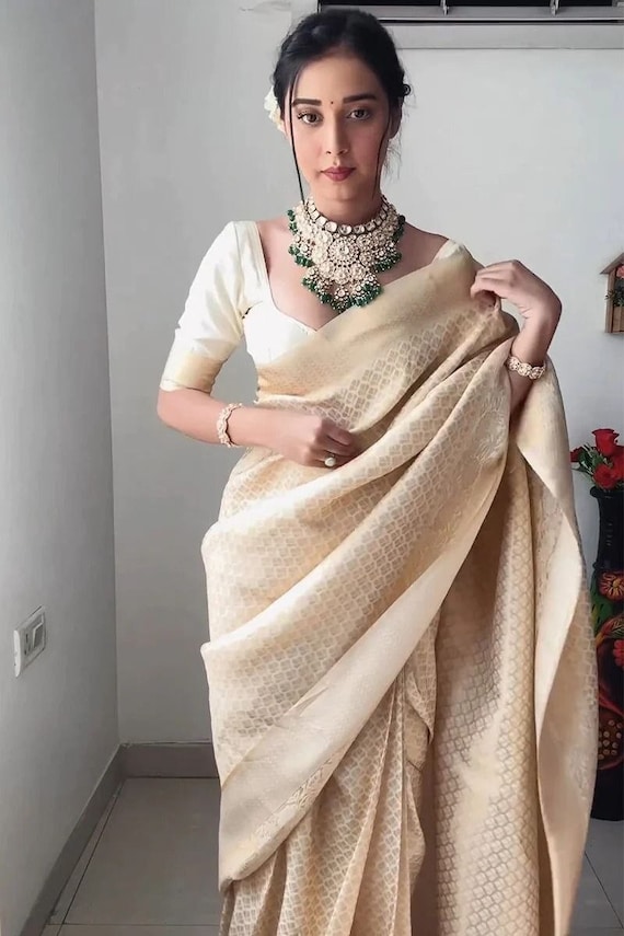 Saree, Green Saree, Silk Saree, Stitched Blouse, Designer Saree