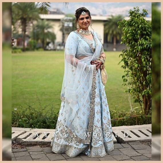 Sky Blue Color Lehenga Choli Ready to Wear Indian Wedding Ghaghara