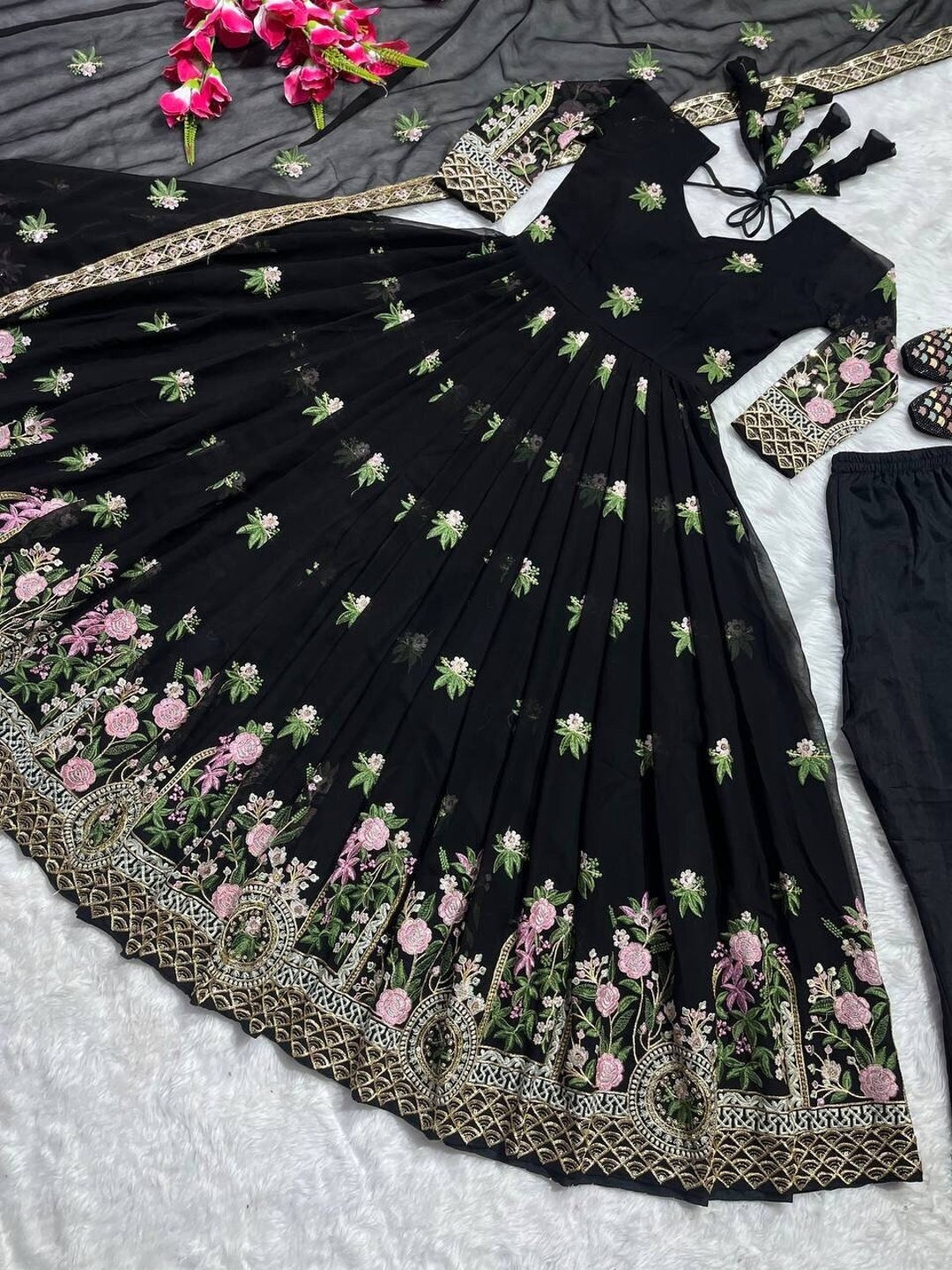 Gown, Worked Gown, Black Color Gown, Indian Dress, Designer Gown ...