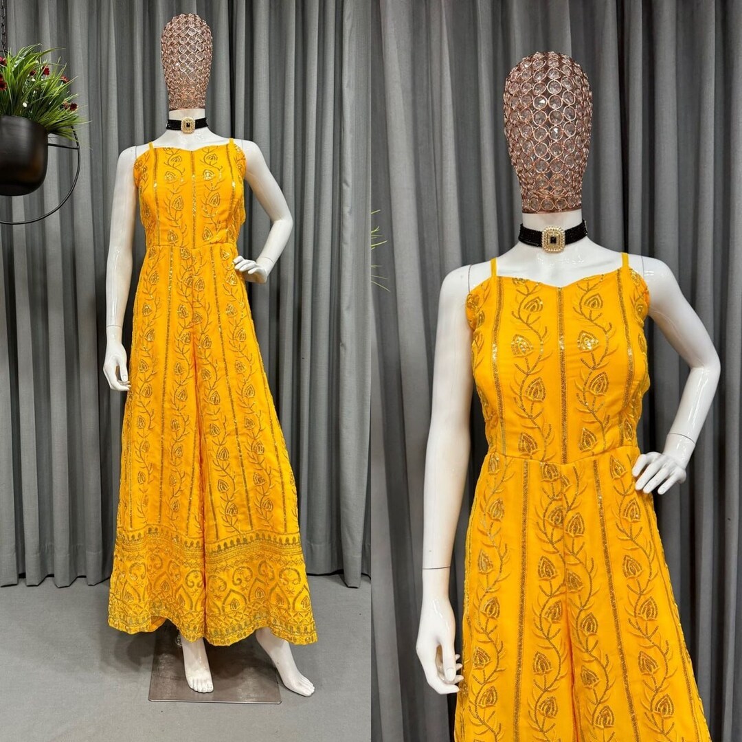 Yellow Jumpsuit Indian Jumpsuit Designer Jumpsuit Wedding Etsy