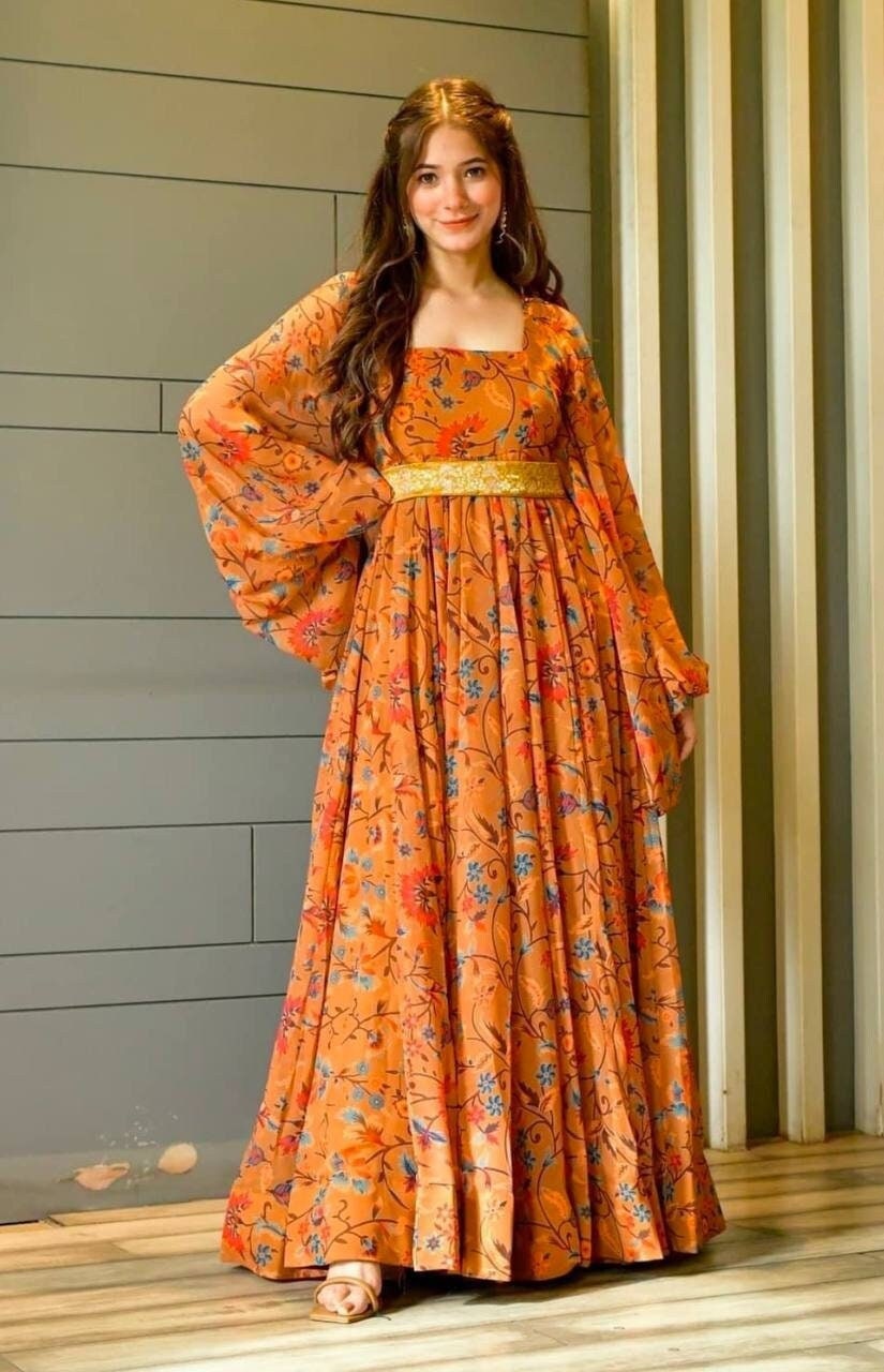 Gown Orange Gown Indian Dress Wedding Gown Designer Gown - Etsy Singapore