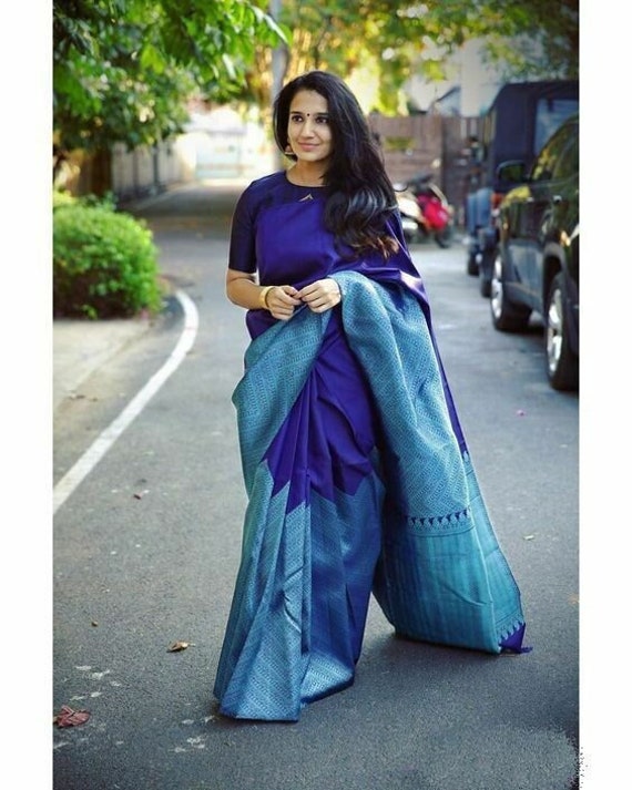 Saree, Light Blue Saree, Silk Saree, Stitched Blouse, Designer