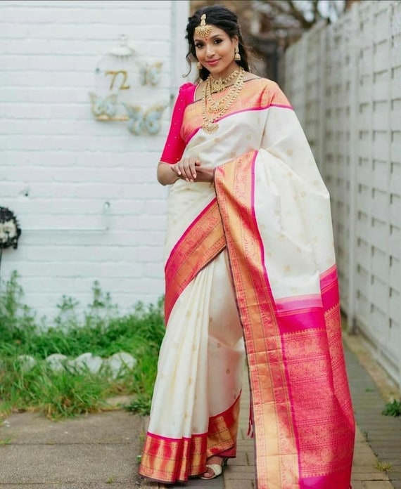 White indian hotsell wedding saree