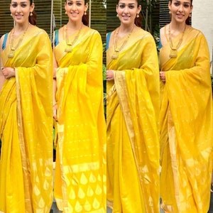 Yellow Saree Sari With Stitched Blouse Indian Designer Saree Ready to Wear Indian Wedding Wear ...