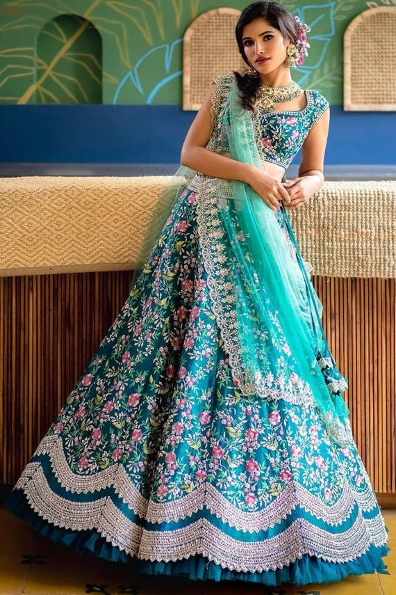 Aqua Blue Embroidered Indian Wedding 