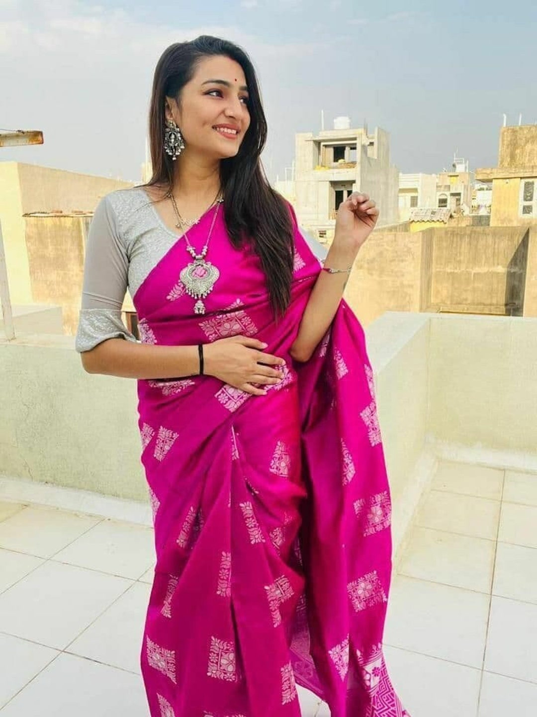 Women Pink Ruffle Saree With Semi Stiched Blouse