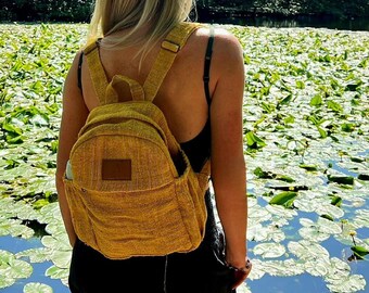 Hemp Rucksack,  Organic Backpack, Eco Friendly Backpack, Sustainable Rucksack UK, Mustard Ruck Sack