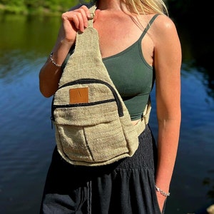 Organic Hemp Chest Sling Bag, Eco Sling Bag, Green Hemp Sling Bag, Shoulder Bag, Chest Bag UK