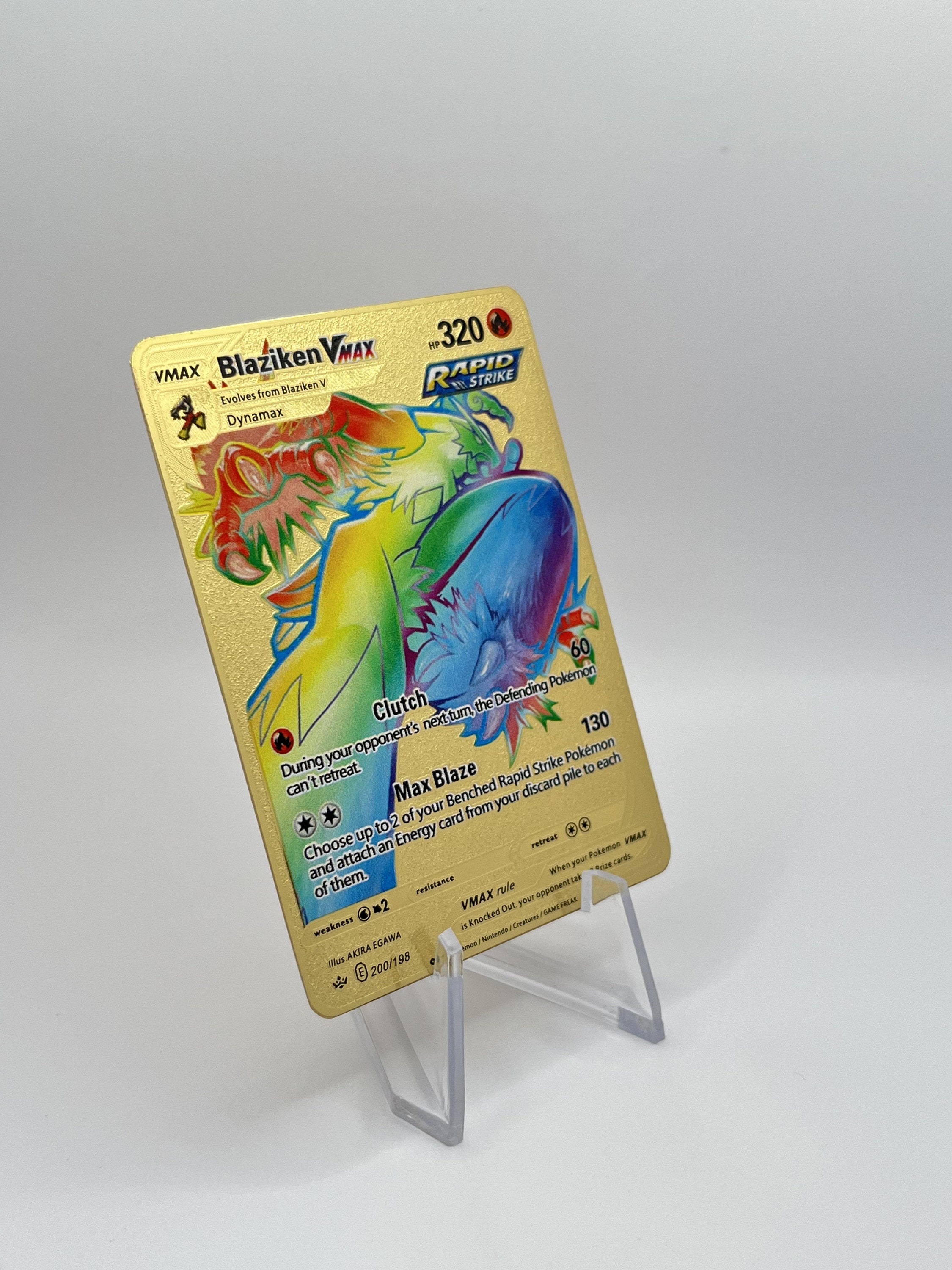 Blaziken Rainbow Vmax Shiny Gold Metal Pokemon Card Gift For Etsy Denmark