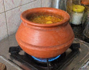 Authentic Hand-Crafted Terracotta Clay Handi – Traditional Indian Earthen Pot for Cooking, Boiling Milk, and Making Rice –cookware 1pc- 5ltr