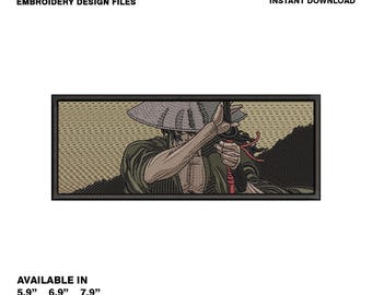 Samurai Hält Katana Stickmuster, Stickmuster, Stickmaschine, Stickmuster, sofortdownload